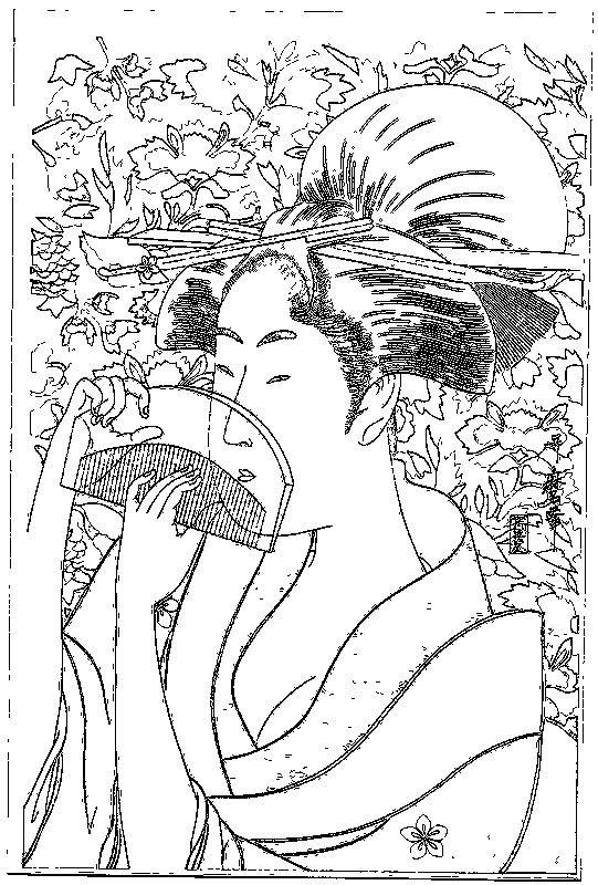 喜多川歌麿「櫛をもつ女」塗り絵
