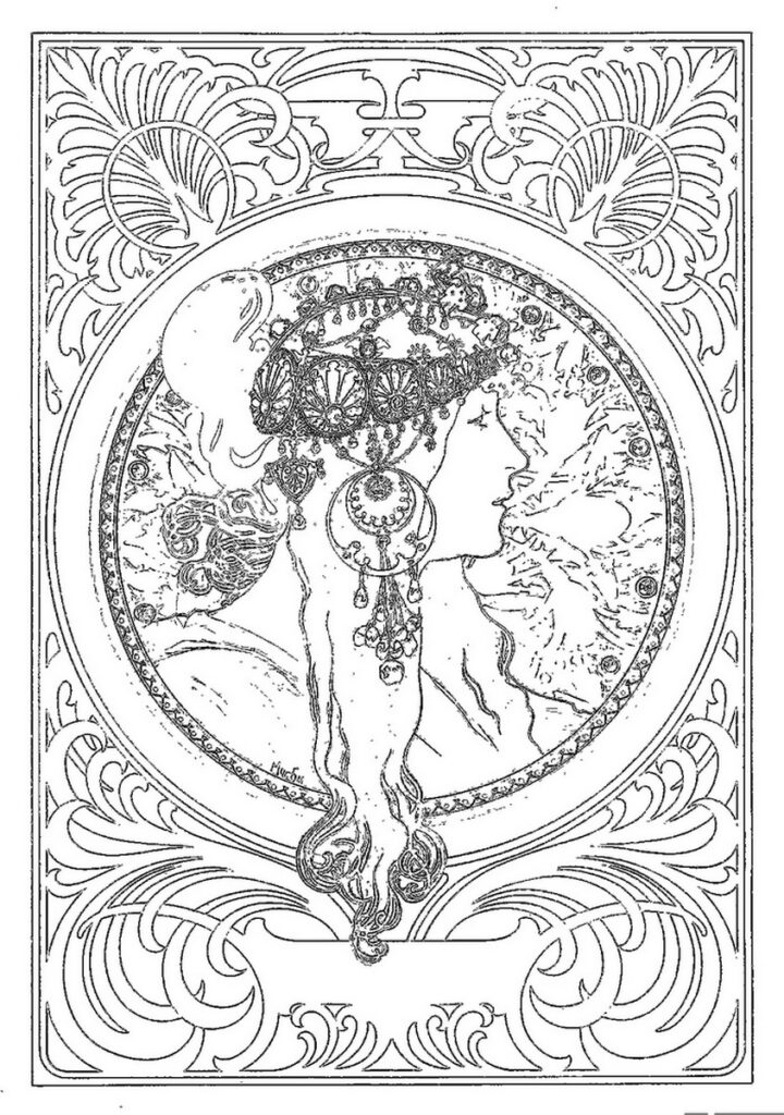 Mucha "Brunette" coloring book