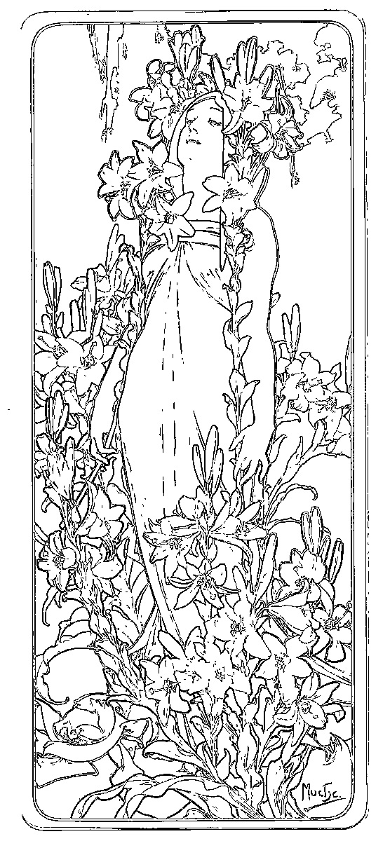 Mucha “lily” coloring book