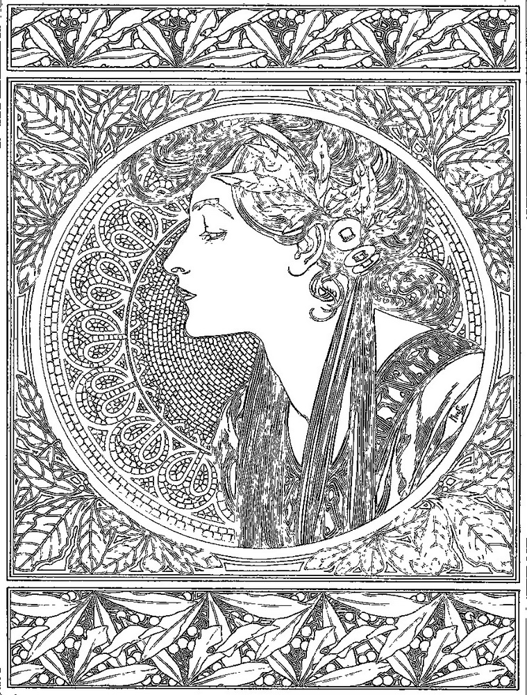 Alphonse Mucha “laurel” coloring book