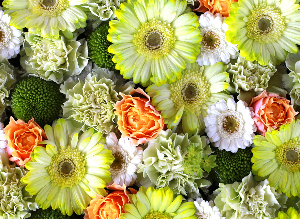 Green and white floral arrangements