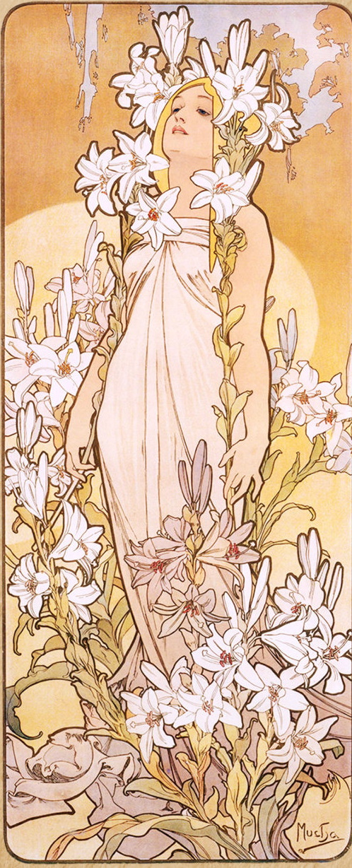 Alfons-Mucha-Four-flowers-lily