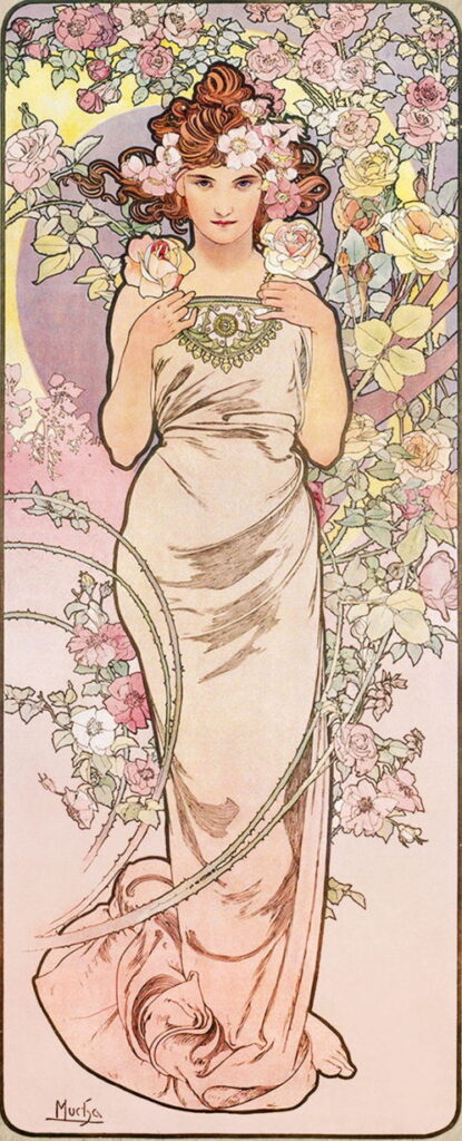 Alfons-Mucha-Four-flowers-rose